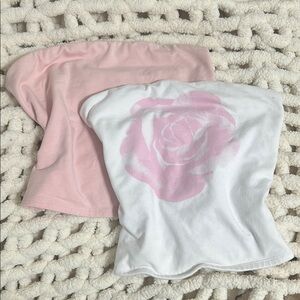 Pink and White Tube Tops with Rose Design